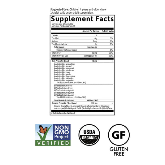 Dr. Formulated Probiotics Organic Kids+ Shelf-Stable Strawberry Banana Chewables x30