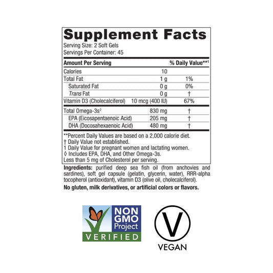 Nordic Naturals Vegan Prenatal DHA 830mg Omega-3 Softgels x90