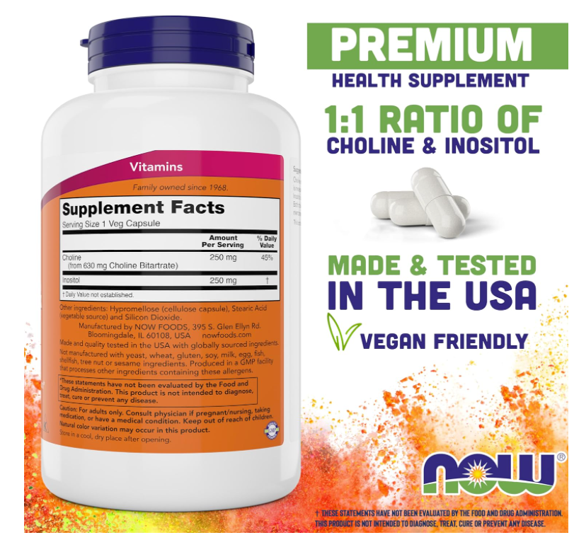 Now Foods Choline & Inositol 500 Mg 180caps