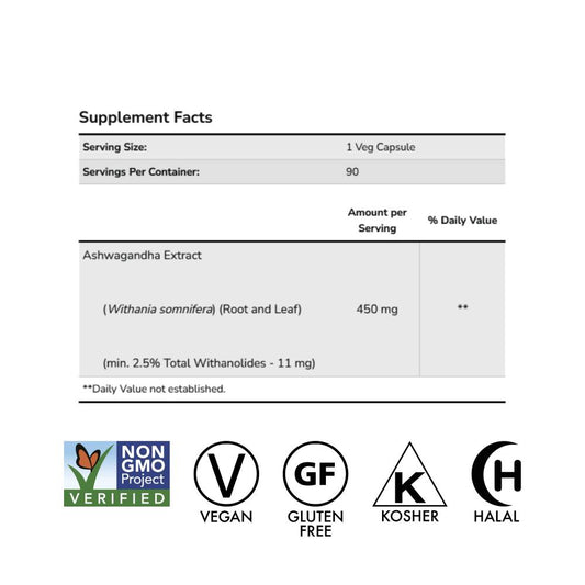 NOW Foods Standardized Extract Ashwagandha (450 mg) Vegetable Capsules x180