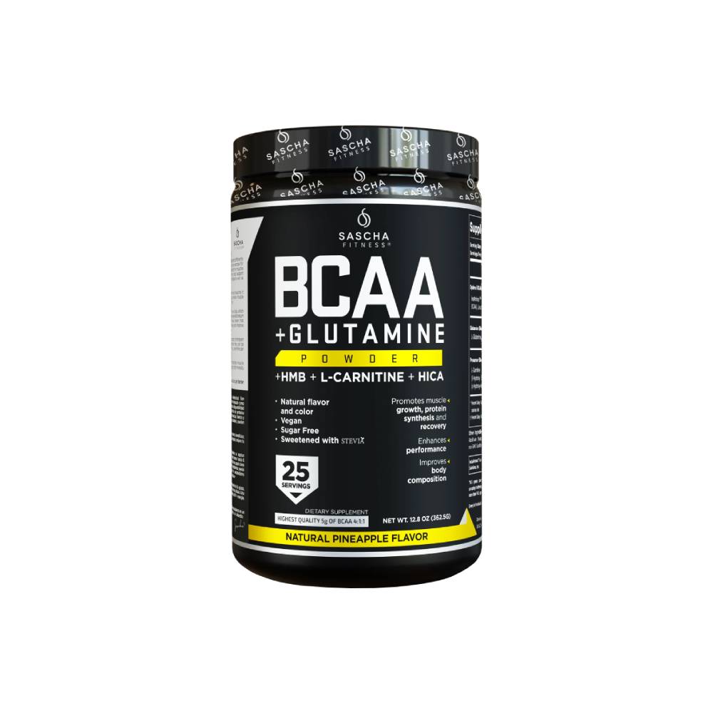 Sascha Fitness BCAA + Glutamine Powder Suplement Natural Pineapple Flavor 363g